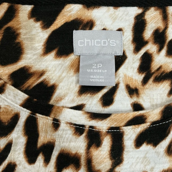 Chicos 2P Short Sleeve Top US Womens Petite L LP Cheetah Animal Print T Shirt - Picture 3 of 5